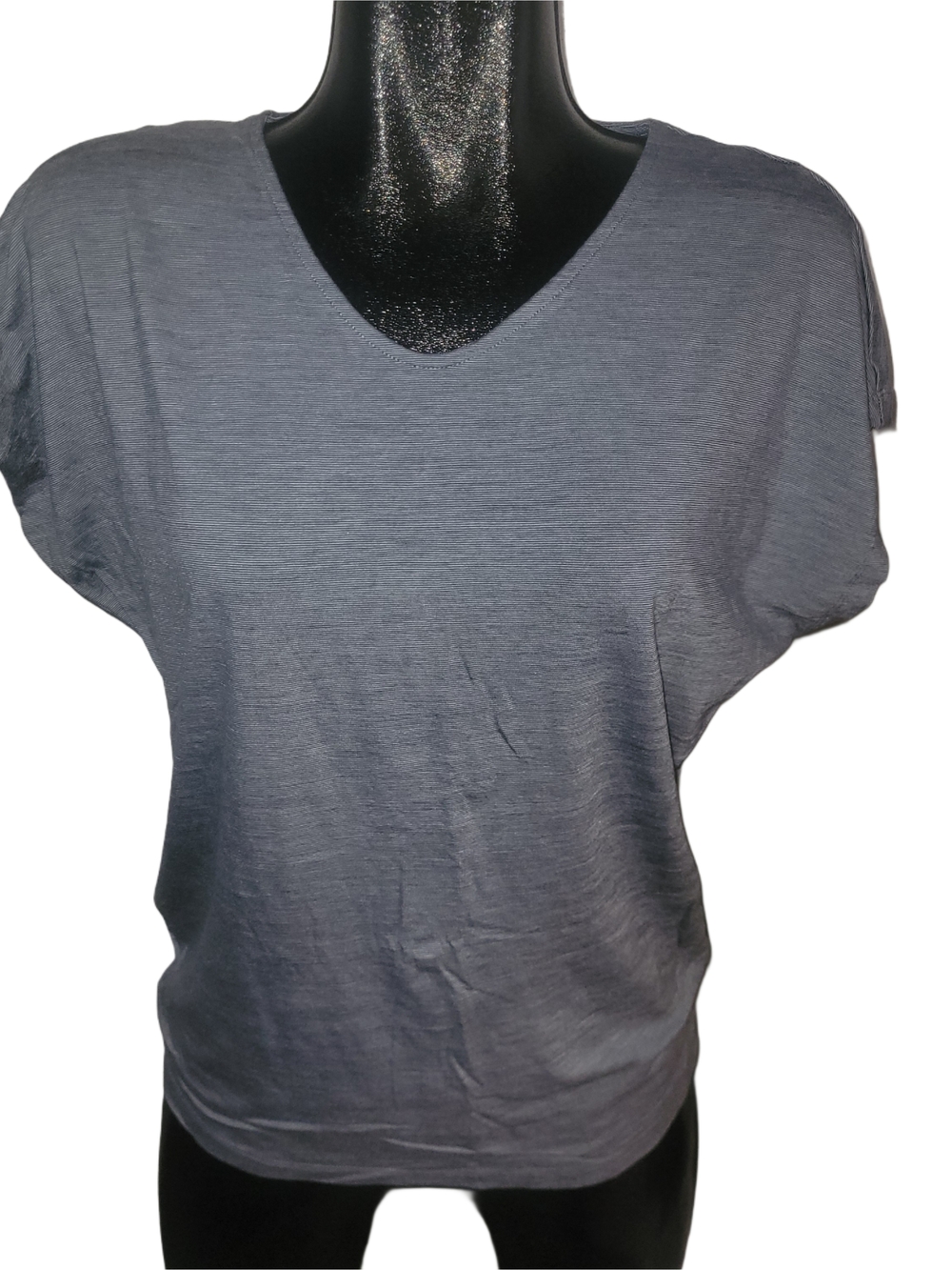 Cloudveil Blue Striped Short Drop Sleeve Merino Wool Blend Top Size S